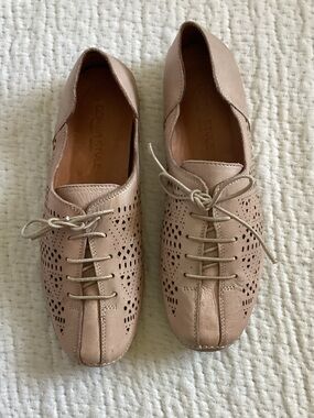 Earth Perforated Leather Lace-Up Flats in Blush